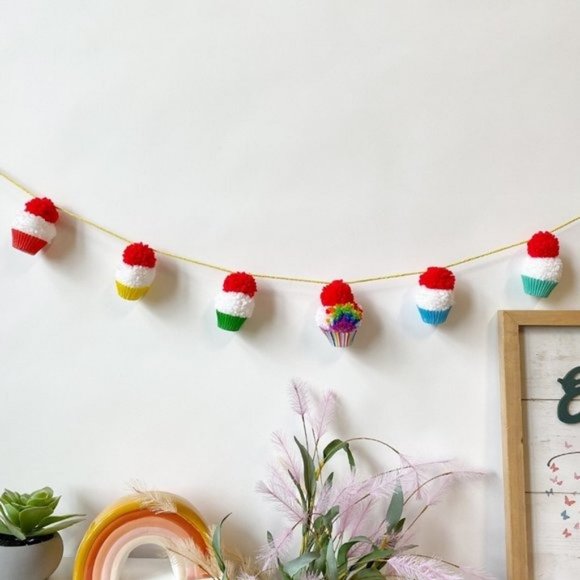 Rainbow Pride Mini Cupcake Pom Pom Garland Decor - Picture 4 of 9